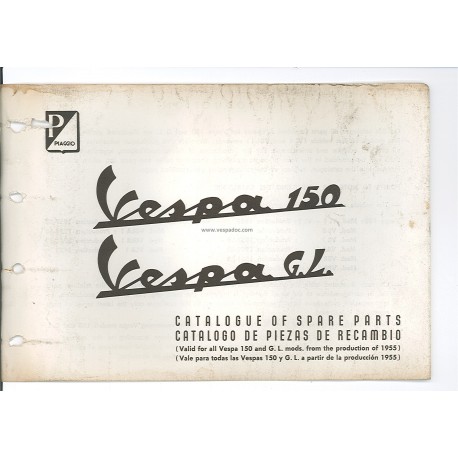 Catalogo delle parti di ricambio Scooter Vespa 150 mod. 1955 - 1963, Inglese, Spagnolo