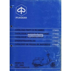 Catalogo de piezas de repuesto Scooter Vespa PX 125 E, Vespa PX 200 E, Vespa PX Freno de Disco, 1998