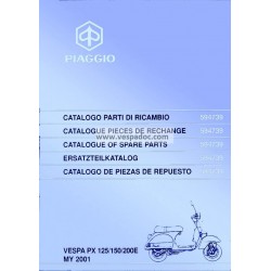 Catalogo de piezas de repuesto Scooter Vespa PX 125 E, Vespa PX 150 E, Vespa PX 200 E, Vespa PX Freno de Disco, 2001