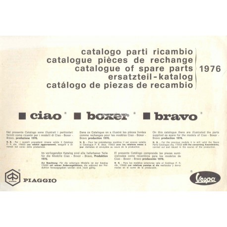 Catalogue de pièces détachées Piaggio Ciao, Piaggio Boxer, Piaggio Bravo, 1976