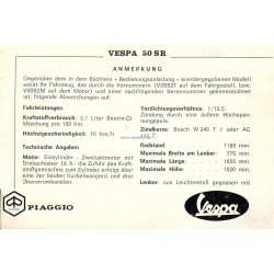 Manuale de Uso e Manutenzione Vespa 50 SR mod. V5SS2T