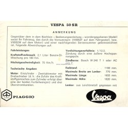 Notice d'emploi et d'entretien Vespa 50 SR mod. V5SS2T