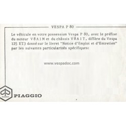 Manuale de Uso e Manutenzione Vespa 80, Vespa P80, mod. V8A1T