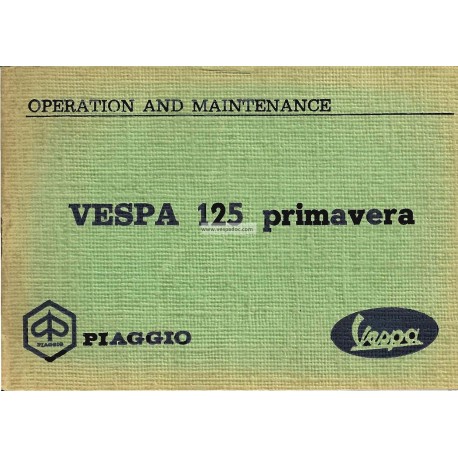 Bedienungsanleitung Vespa 125 Primavera mod. VMA2T, Englisch