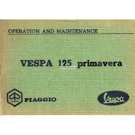 Manuale de Uso e Manutenzione Vespa 125 Primavera mod. VMA2T, Inglese