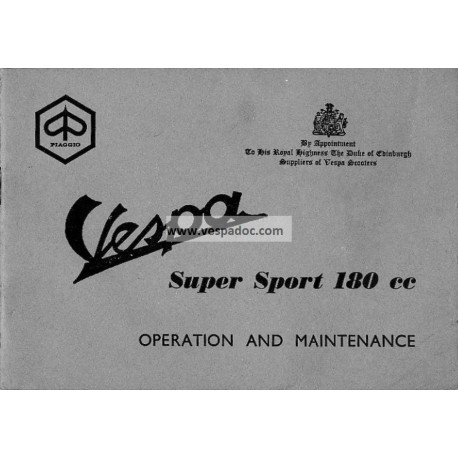 Manuale de Uso e Manutenzione Vespa 180 SS mod. VSC1T, Inglese
