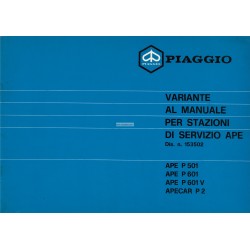 Manuale Stazioni di Servizio Piaggio Ape MP, P501 MPR2T, P601 MPM1T, P601V MPV1T, Vespacar P2 AF1T, Italiano