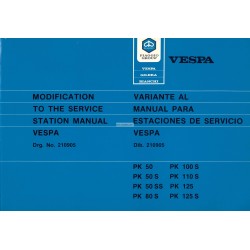 Manual Técnico Scooter Vespa PK 50, PK 50 S, PK 50 SS, PK 80 S, PK 125, PK 125 S, Inglés, Español