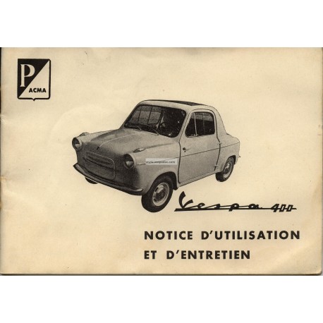 Notice d'emploi et d'entretien Vespa 400 Mod. 1960