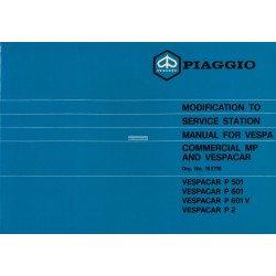 Manual Técnico Piaggio Ape MP, P501 MPR2T, P601 MPM1T, P601V MPV1T, Vespacar P2 AF1T, Inglés