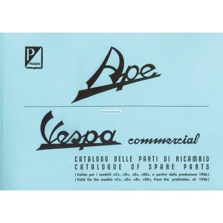 Catalogue de pieces Piaggio Ape C, Ape D, Ape E, Ape EO 1956