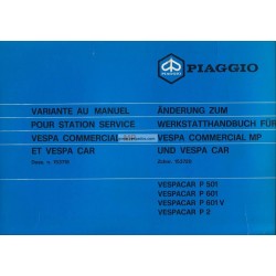 Manual Técnico Piaggio Ape MP, P501 mod. MPR2T, P601 mod. MPM1T, P601V mod. MPV1T, Vespacar P2 mod. AF1T