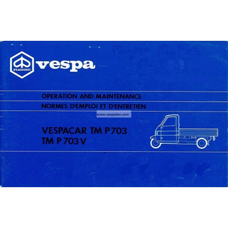 Normas de Uso e Entretenimiento Piaggio Ape TM P703, Piaggio Ape TM P703V, mod. ATM1T, ATM2T