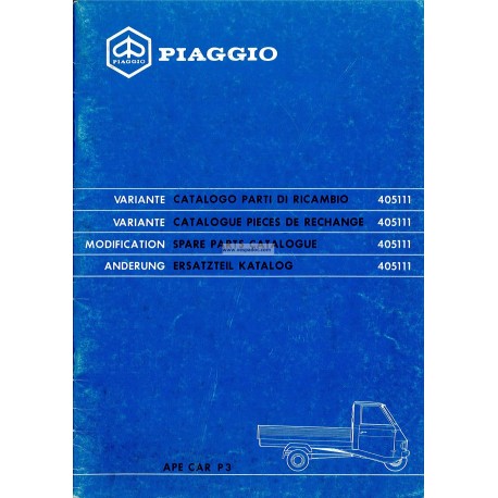Catalogue de pieces Piaggio Ape, Apecar, Vespacar P2 et Apecar P3