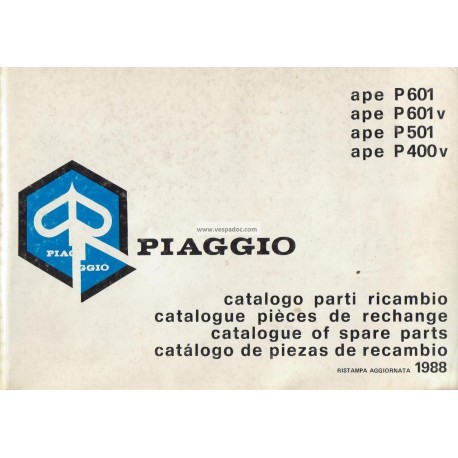 Catalogue de pieces Piaggio Ape P400V MPF, P601 MPM, P601V MPV, P501 MPR