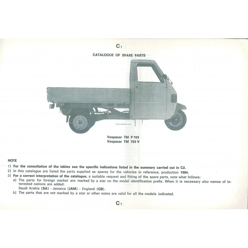 Catalogo delle parti di ricambio Piaggio Ape TM P703, Ape TM P703V, ATM2T,  1984 - Vespadoc