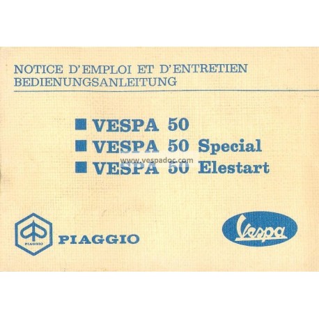 Bedienungsanleitung Vespa 50 R V5A1T, Vespa 50 Special V5B1T, Vespa 50 Elestart V5B2T