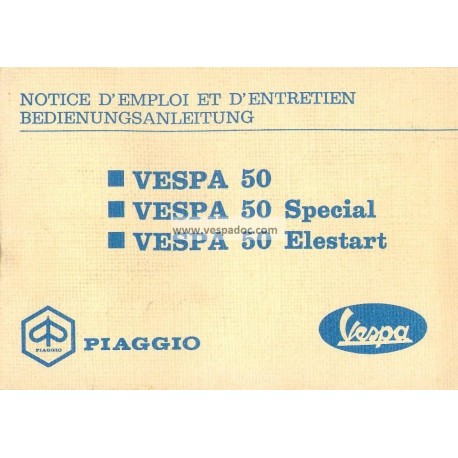 Operation and Maintenance Vespa 50 R V5A1T, Vespa 50 Special V5B1T, Vespa 50 Elestart V5B2T