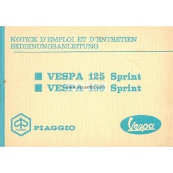 Notice d'emploi et d'entretien Vespa 125 Sprint mod. VNL2T, Vespa 150 Sprint mod. VLB1T