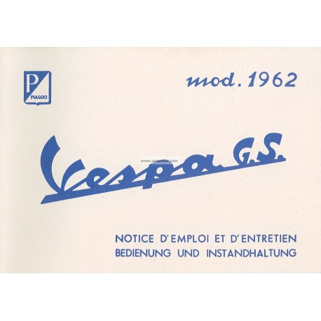 Notice d'emploi et d'entretien Vespa 160 GS mod. VSB1T 1962