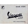 Notice d'emploi et d'entretien Vespa 150 mod. VL3T 1956, Italien