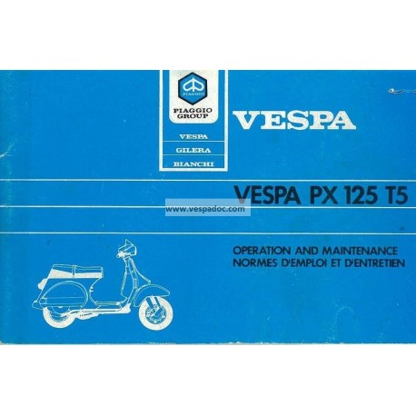 Manuale de Uso e Manutenzione Vespa PX 125 T5, Vespa T5 mod. VNX5T