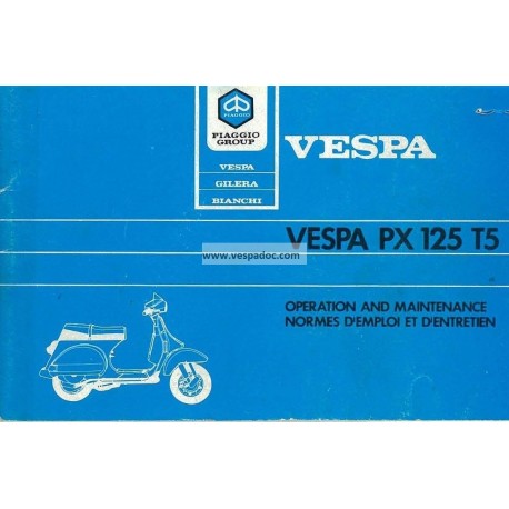 Notice d'emploi et d'entretien Vespa PX 125 T5, Vespa T5 mod. VNX5T