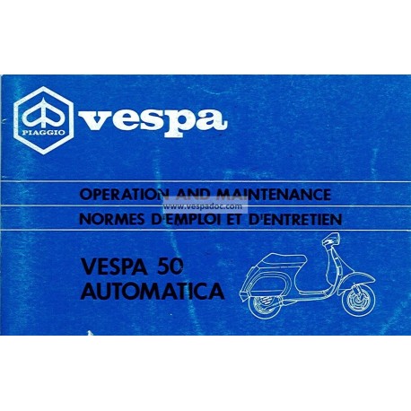 Manuale de Uso e Manutenzione Vespa 50 Automatica mod. V5P2T