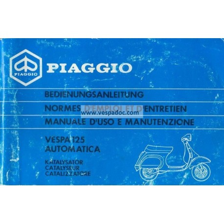 Manuale de Uso e Manutenzione Vespa 125 Automatica Catalizzatore mod. VVM2T