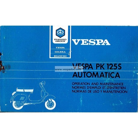 Manuale de Uso e Manutenzione Vespa PK 125 S Automatica  Mod. VAM1T