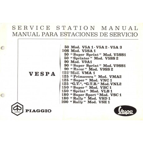 Manuel Technique Scooter Vespa 1963 - 1972, Anglais, Espagnol