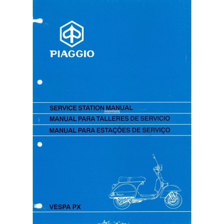 Manuale per Stazioni di Servizio Scooter Vespa PX Freno a Disco 1997, Inglese, Spagnolo, Portoghese