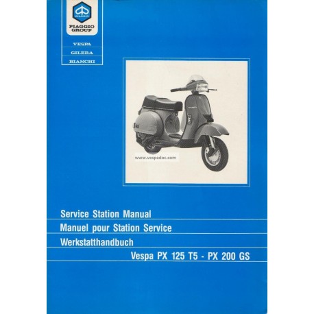 Workshop Manual Scooter Vespa 125 T5 mod. VNX5T, English, French, German