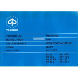 Manuale per Stazioni di Servizio Scooter Vespa PK 50, PK 50 S, PK 50 SS, PK 80 S, PK 125, PK 125 S, Francese, Tedesco