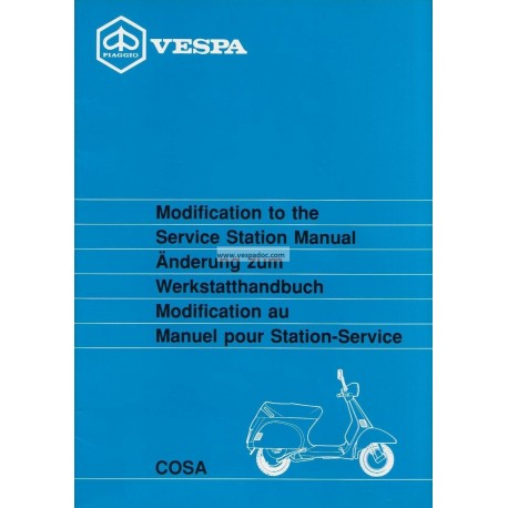 Workshop Manual Scooter Vespa Cosa 125 mod. VNR2T, Vespa Cosa 150 mod. VLR2T, Vespa Cosa 200 mod. VSR1T