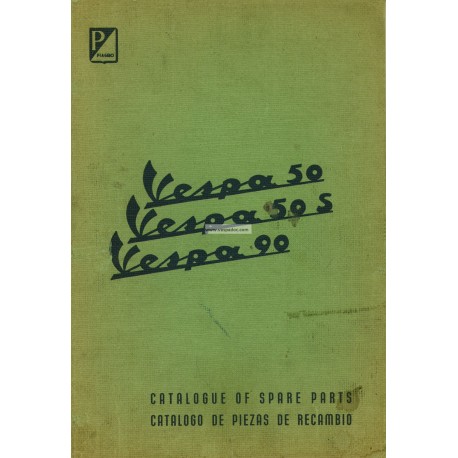 Catalogo de piezas de repuesto Scooter Vespa 50 mod. V5A1T, Vespa 50 S mod. V5SA1T, Vespa 90 mod. V9A1T, Inglés, Español