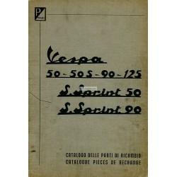 Catalogue de pièces détachées Scooter Vespa 50, 50 S, 90, 125 Nuova, 50 SS, 90 SS, Français, Italien