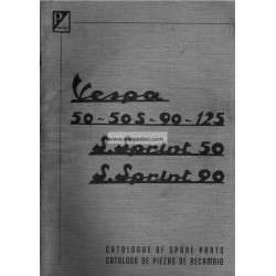 Catalogue de pièces détachées Scooter Vespa 50, 50 S, 90, 125 Nuova, 50 SS, 90 SS, Anglais, Espagnol