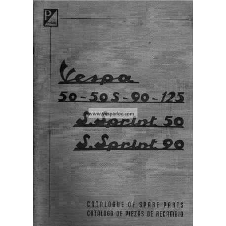 Catalogue de pièces détachées Scooter Vespa 50, 50 S, 90, 125 Nuova, 50 SS, 90 SS, Anglais, Espagnol