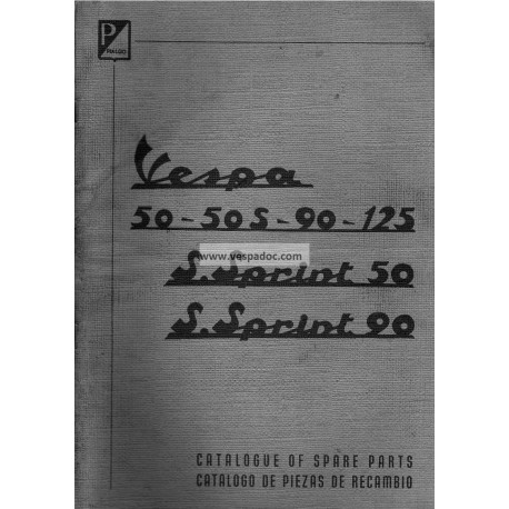 Ersatzteil Katalog Scooter Vespa 50, 50 S, 90, 125 Nuova, 50 SS, 90 SS, Englisch, Spanisch