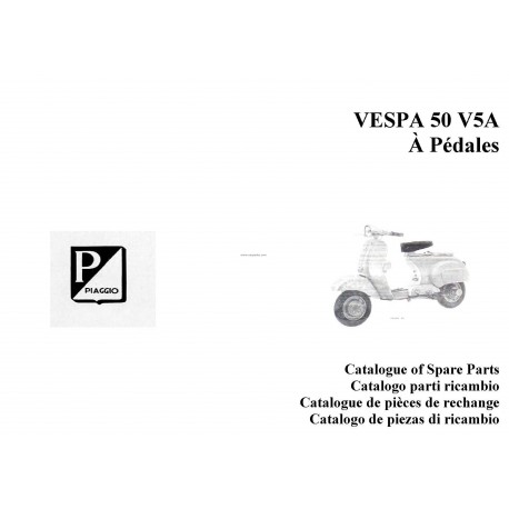 Catalogue de pièces détachées Scooter Vespa 50 à pédales mod. V5A1T, 1970