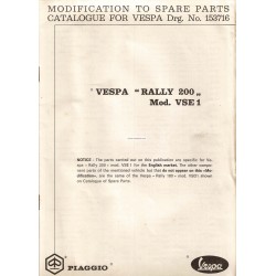Catalogo de piezas de repuesto Scooter Vespa 200 Rally mod. VSE1T, 1972, Inglés